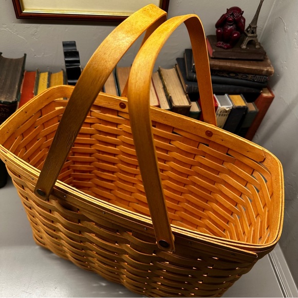 Vintage 1999 Longaberger Market Basket Woven Tan double swing Handled magazine - Picture 4 of 9